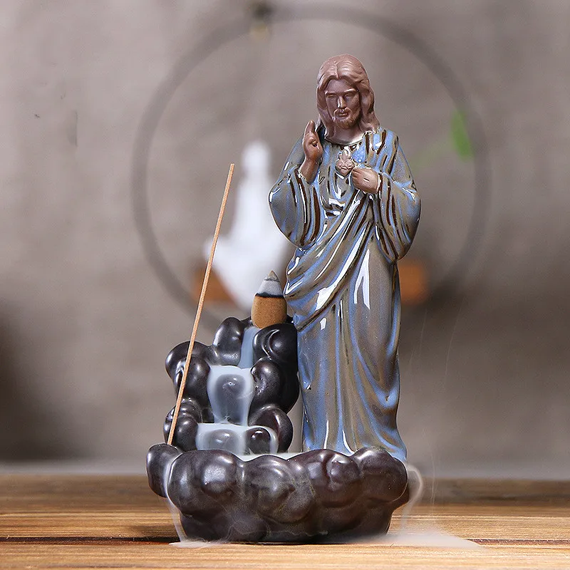 Jesus F обратного потока благовоний горелки керамические Иисус, Дева Мария настольные украшения ремесла конус благовоний держатель горелки домашняя Статуэтка для декора - Цвет: Jesus
