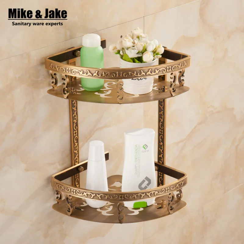 Полка для ванной комнаты античная алюминиевая двухслойная угловая полка