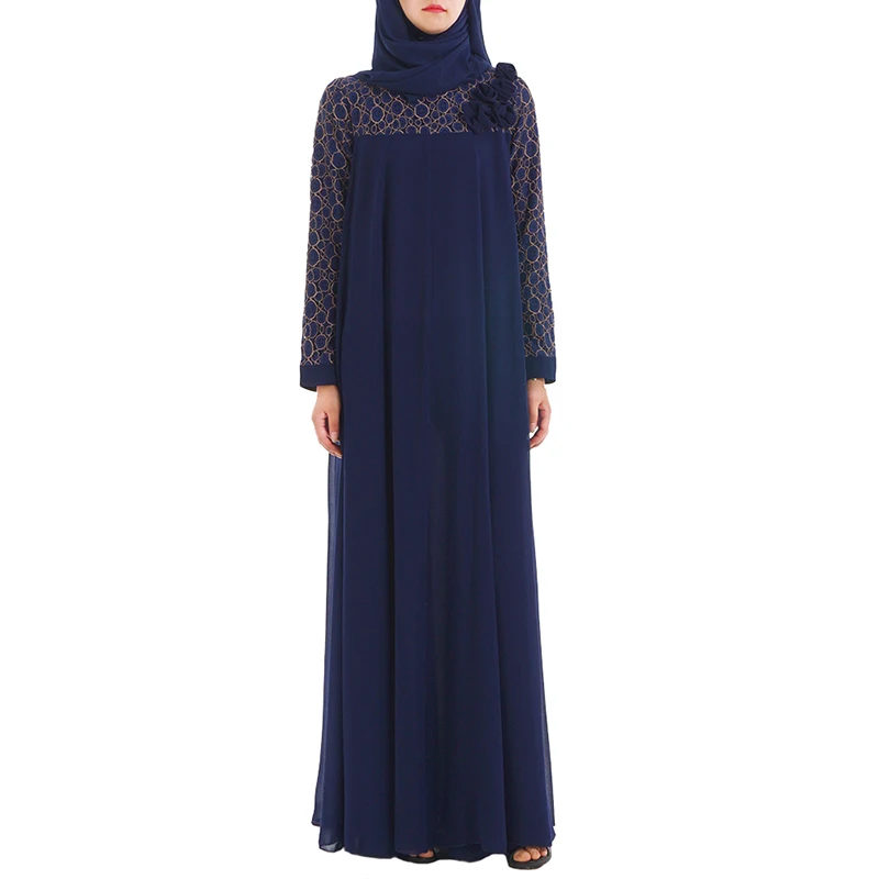 Babalet Women's Muslim Double-layer Chiffon Large Swing Long Dress Islamic Arabian Lace Robes High-end Loose Slim Ramadan |