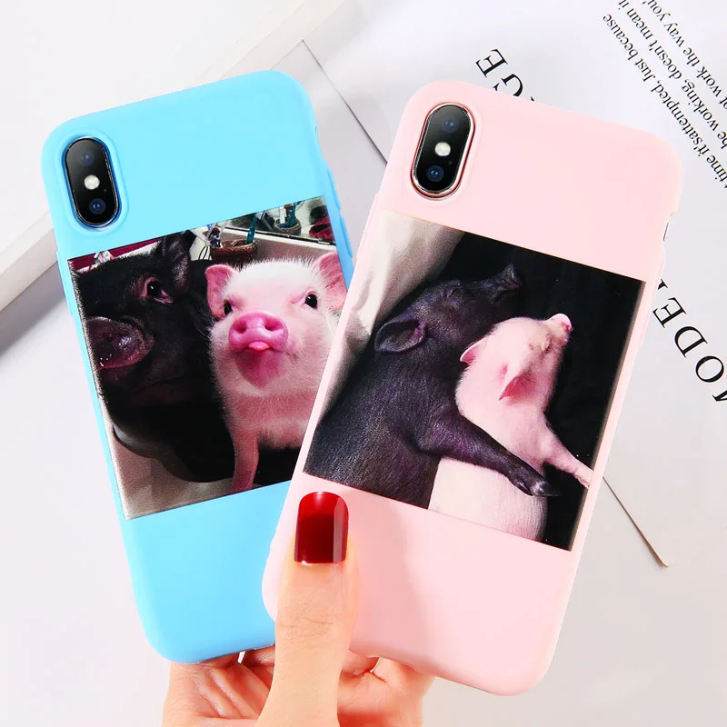 USLION Candy Color Cartoon Pig Phone Case For iPhone X XS XR Xs Max Cases 6 6s 7 8 Plus 5 5s SE Couples Soft TPU Cover |