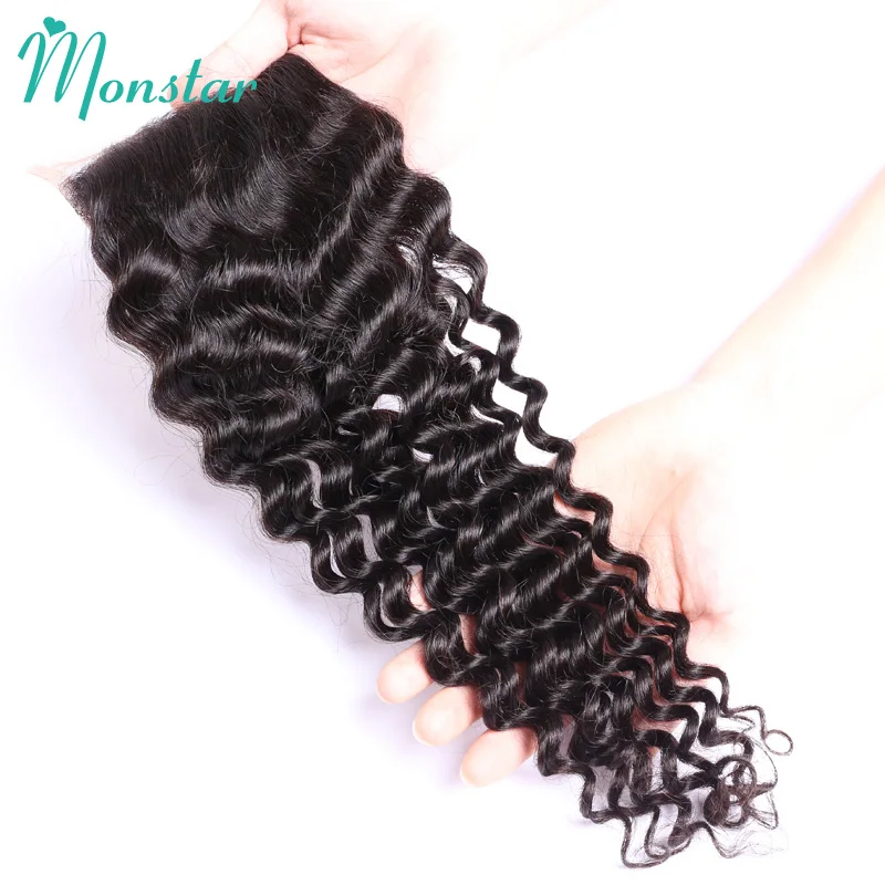 Monstar бразильские Remy человеческие волосы глубокие синтетические волнистые 4x4