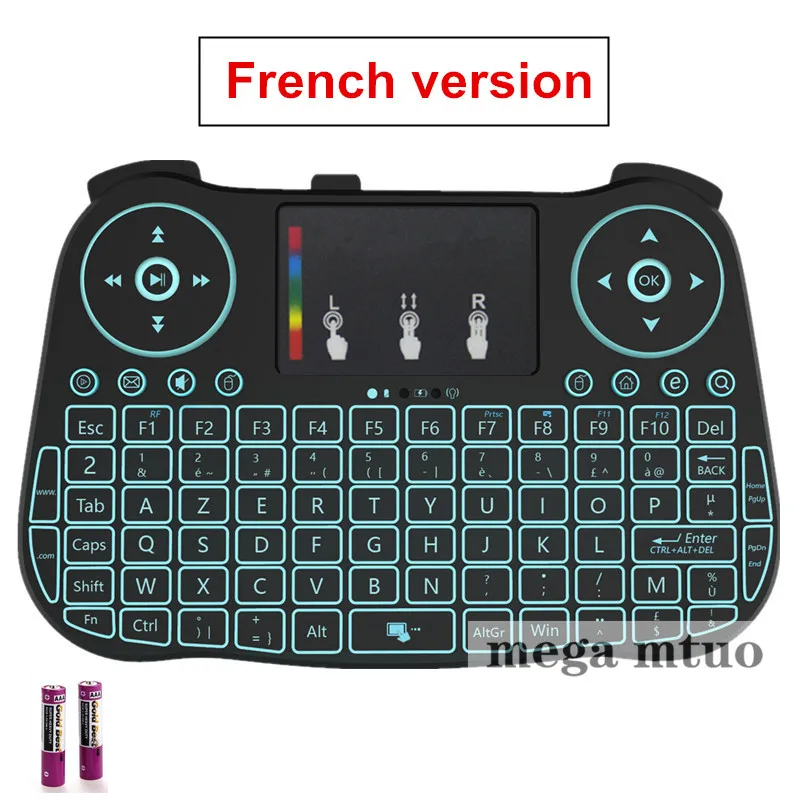 AAA battery French MT08 русская английская мини беспроводная клавиатура с подсветкой 2,4 GHz Air mouse Touchpad для Android tv Box notebook PC - Цвет: AAA battery French