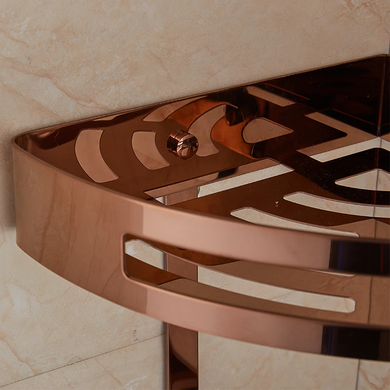 Triangle Bathroom Shelves Double Layer Stainless Steel Rose Gold Corner Shower Shampoo Cosmetic Storage Shelf Products | Обустройство