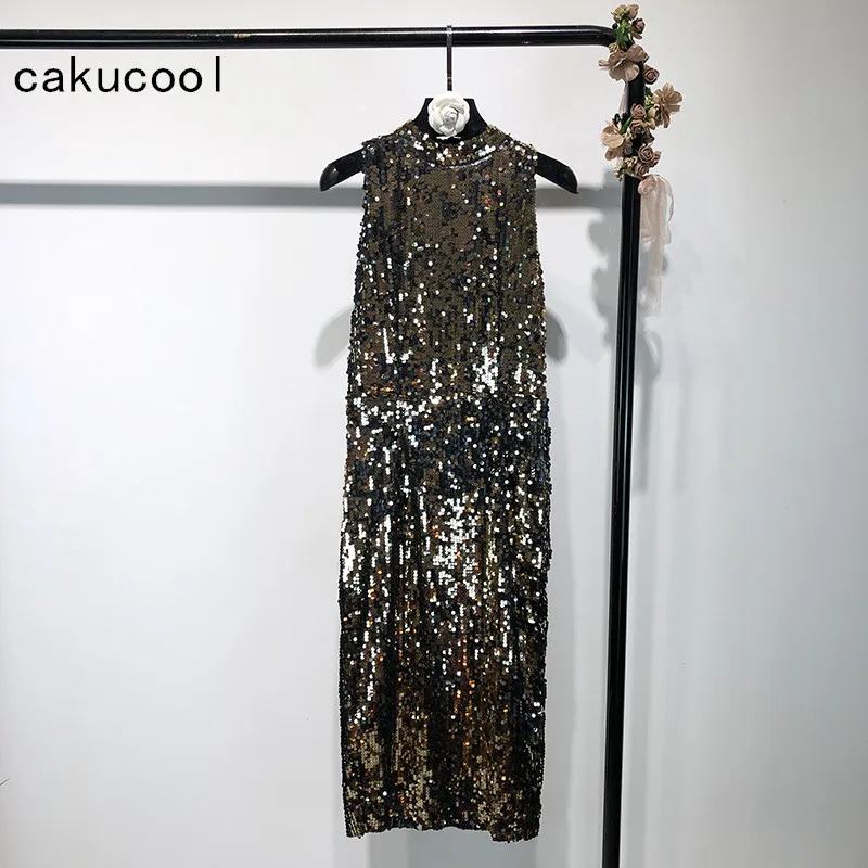 Cakucool новый полный сарафан с блестками без рукавов миди длинные блестящие