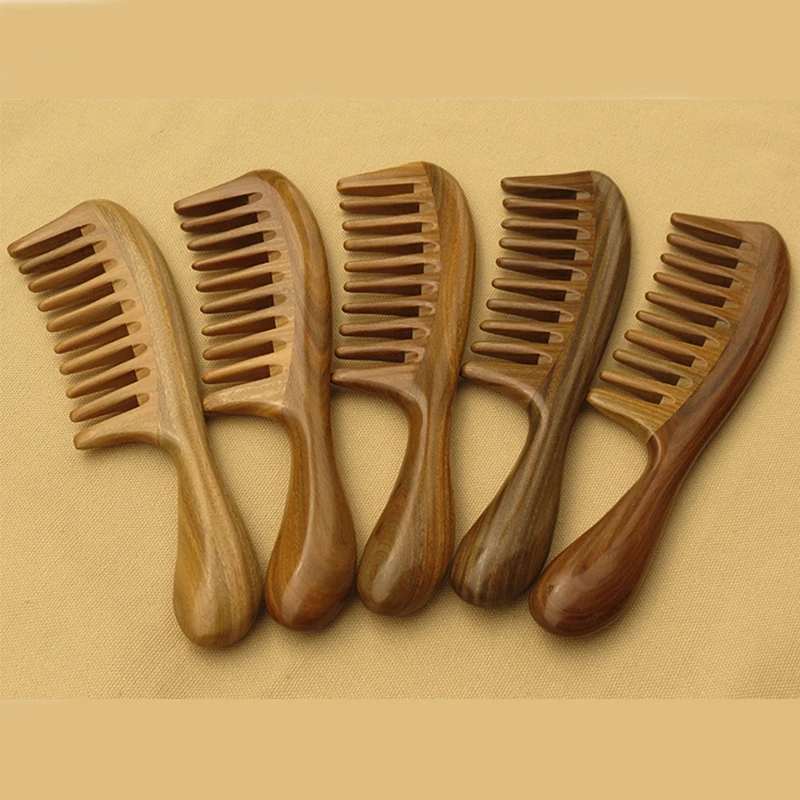 Антистатический Дерево Гребень Волос-Зеленый Сандалового Дерева Ручной Широкий