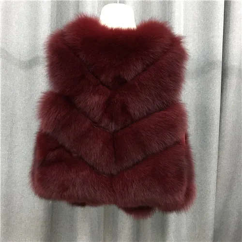 Wine red Женский жилет из натурального Лисьего меха, осенне-зимнее теплое толстое пальто без рукавов, Женский Короткий стильный жилет из натурального Лисьего меха - Цвет: Wine red