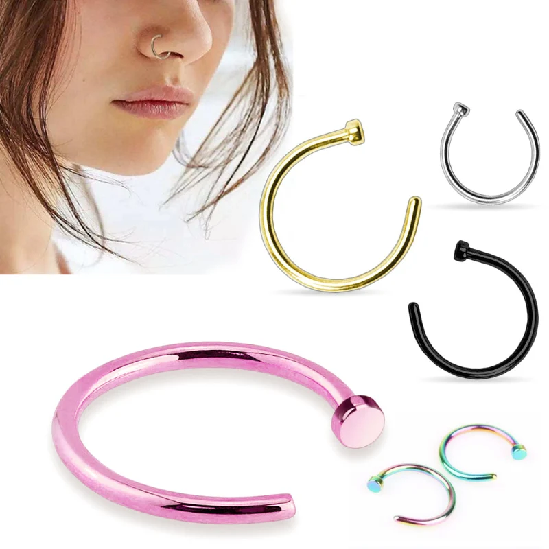 

Simple 1pc Sale Surgical Steel Fake Piercing Stud Sexy On 6/10mm Clip Small Hoop Open Nose Ring Thin Titanium Steel
