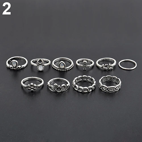 Bluelans 10Pcs/Set Retro Boho Elephant Flower Moon Above Knuckle Midi Finger Ring Jewelry | Украшения и аксессуары