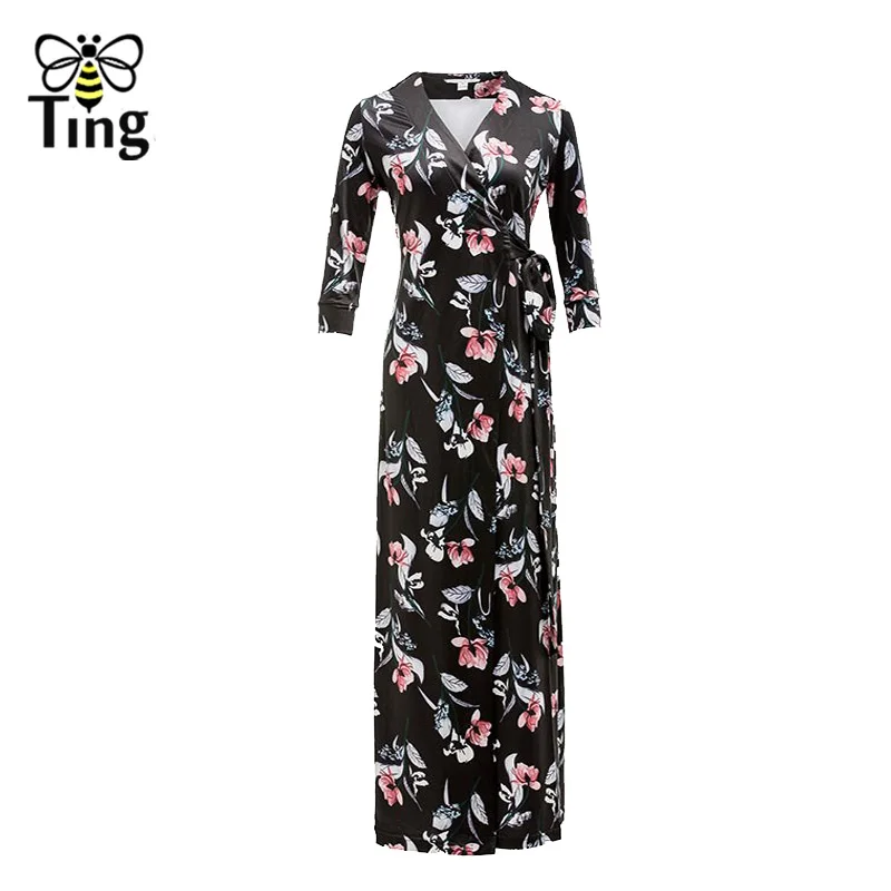 Женское длинное платье с запахом V-образным вырезом и цветочным принтом | Женская