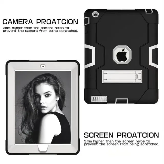 Для Apple ipad 2 ipad 3 ipad 4 Детская безопасная Броня противоударный сверхпрочный силиконовый+ PC чехол-подставка для ipad 2, 3, 4 планшета - Цвет: Black-Gray
