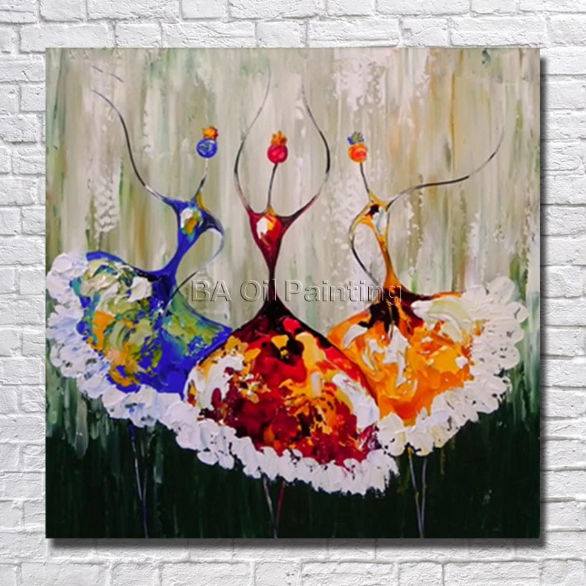 

Handpainted Oil Painting Abstract Three Dance Girl Picture On Canvas 1peice Paintings Home Decor For Living Room Modern Art