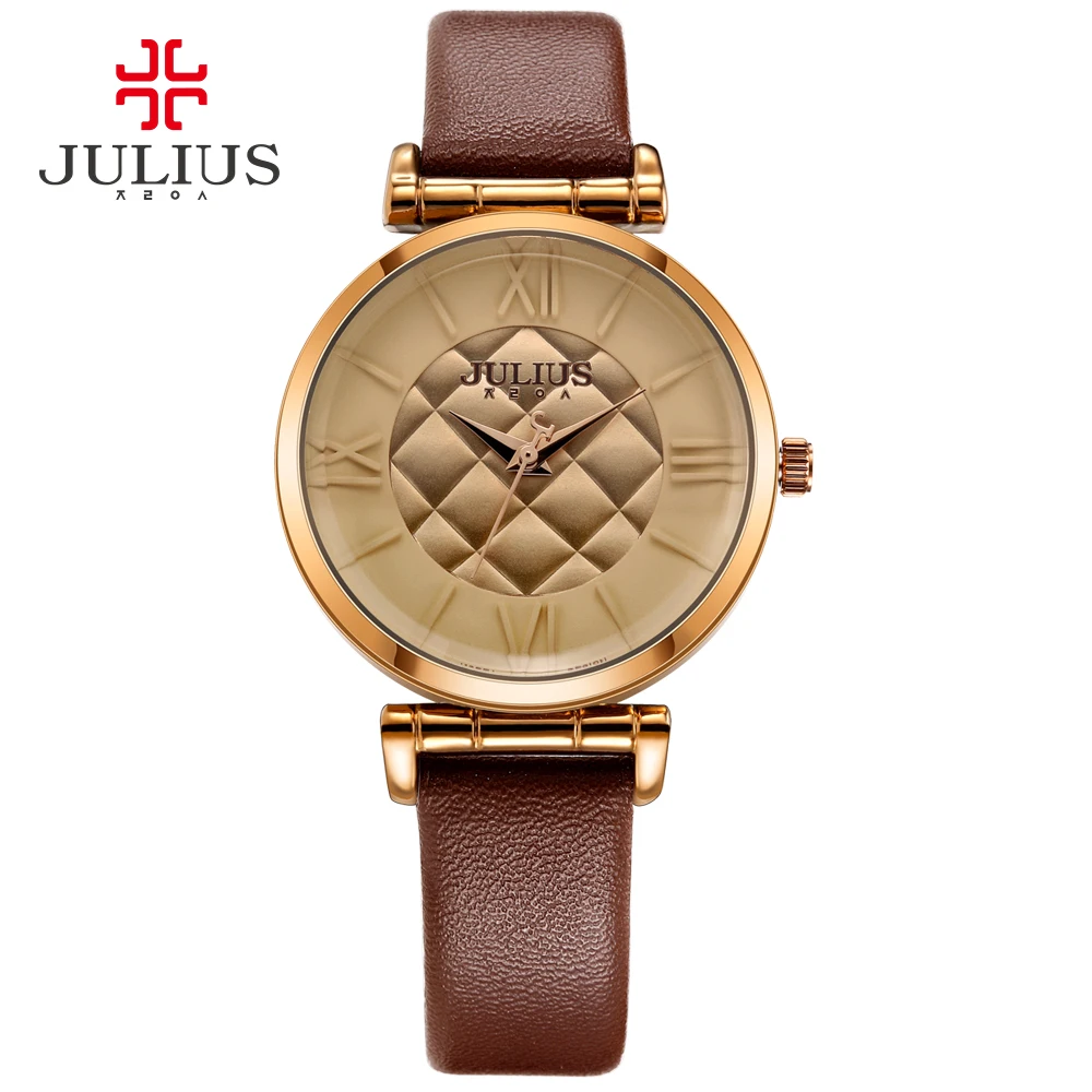 Бренд Julius блестящие Модные женские элегантные часы с простым кожаным ремешком и