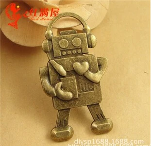

A3512 free shipping 10pcs/bag fittings 20mm robot cabochon bronze Antique diy Jewelry finding for chain accessories