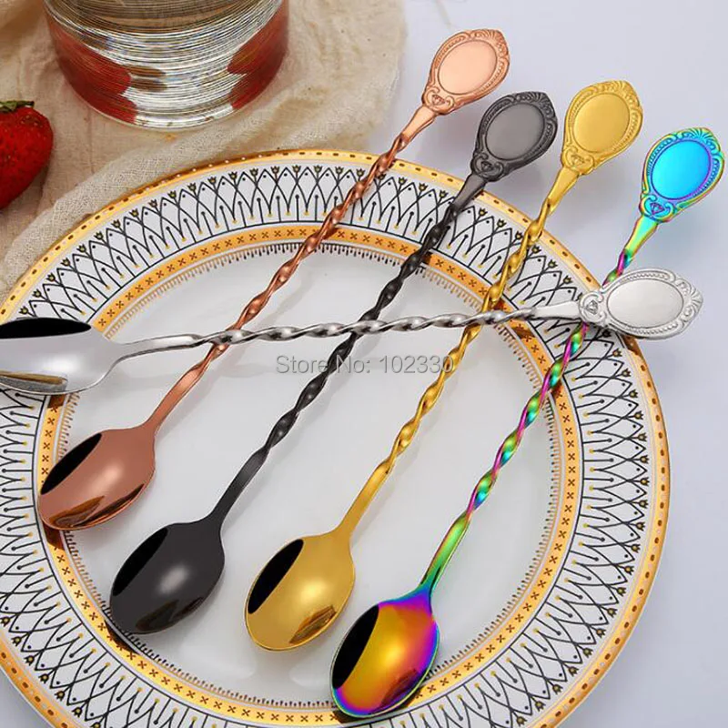

100pcs Twisted Spiral Spoons Stainless Steel Cocktail Mixing Coffee Spoon Bar Durable Stirring Tool