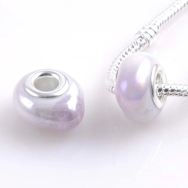 Круглые серебряные керамические шарики с большим отверстием 17x15 мм круглые шармы