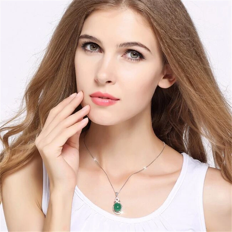 Настоящего натурального нефрита 925 пробы серебро ссылка подвески с цепочками