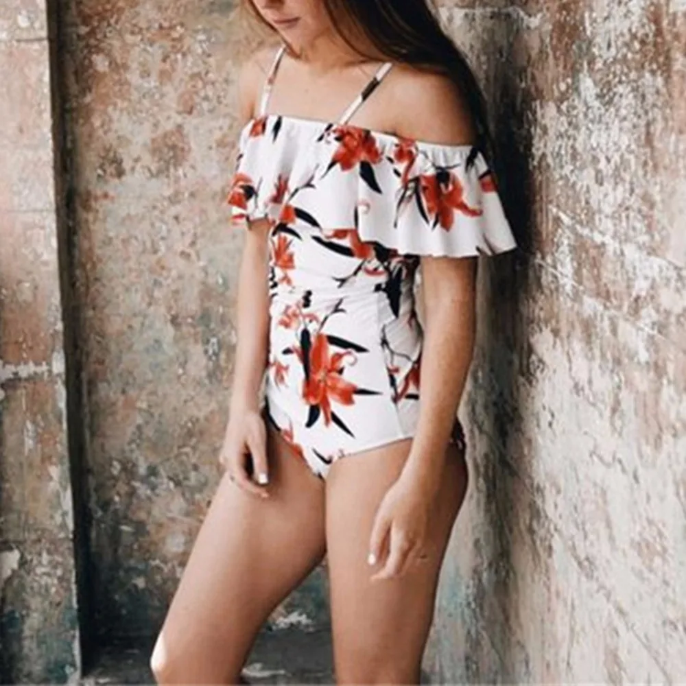 USKINCARE New Women's Sexy Off Shoulder Floral Print Beach Swimwear Women One Piece Swimsuit Female Thong Bathing Suit Swim Wear | Спорт и