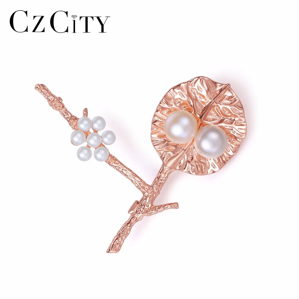 CZCITY Rose Gold Color Luxury Beautiful Plants Natural Pearl Brooches for Women Fashion Bohemian Pins Brooch Jewelry Summer Gift | Украшения