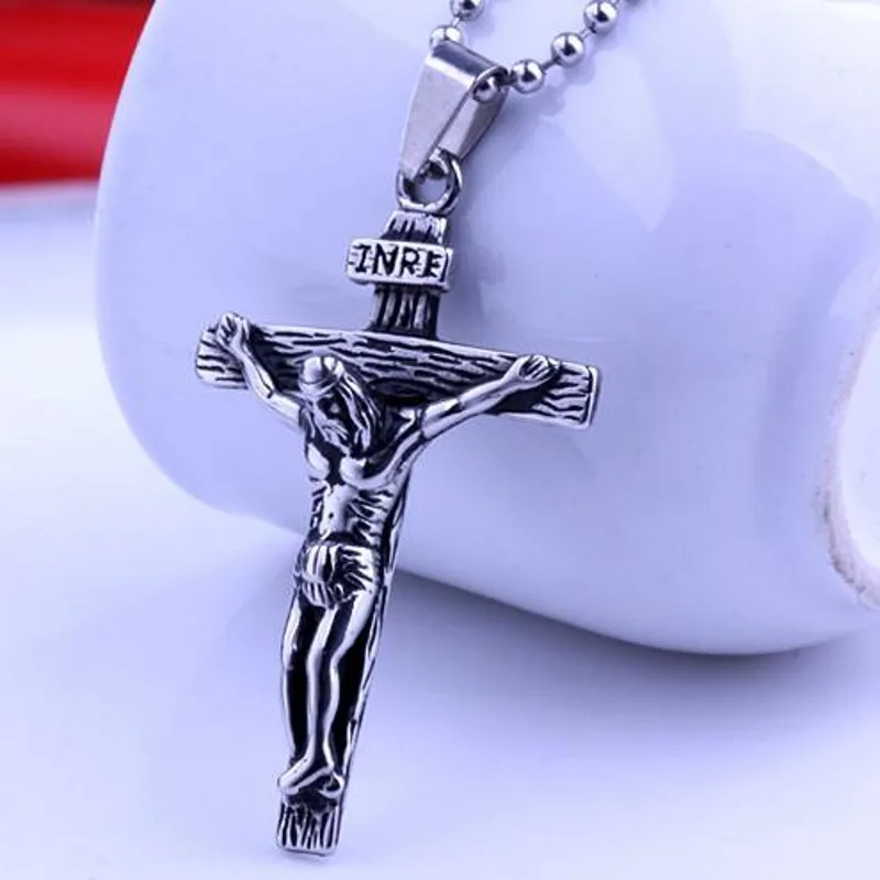 INRI Иисус кусок Панк Серебряный Vintage Крест подарок хип-хоп рок мужские ожерелья из