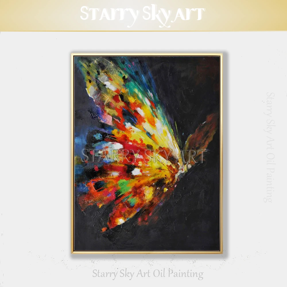 

Подарочный художник, ручная роспись, высокое качество, современная абстрактная масляная живопись бабочки на холсте, красочная масляная живопись насекомых, бабочки