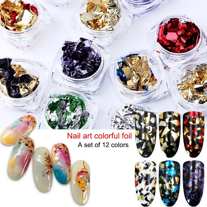 Hot Sale 12 Color Foil Paillette Chip Nail Art Flakes Design Decoration Sticker Fashion Glitter Decals Set jlrs2018 Dropshipping | Красота и