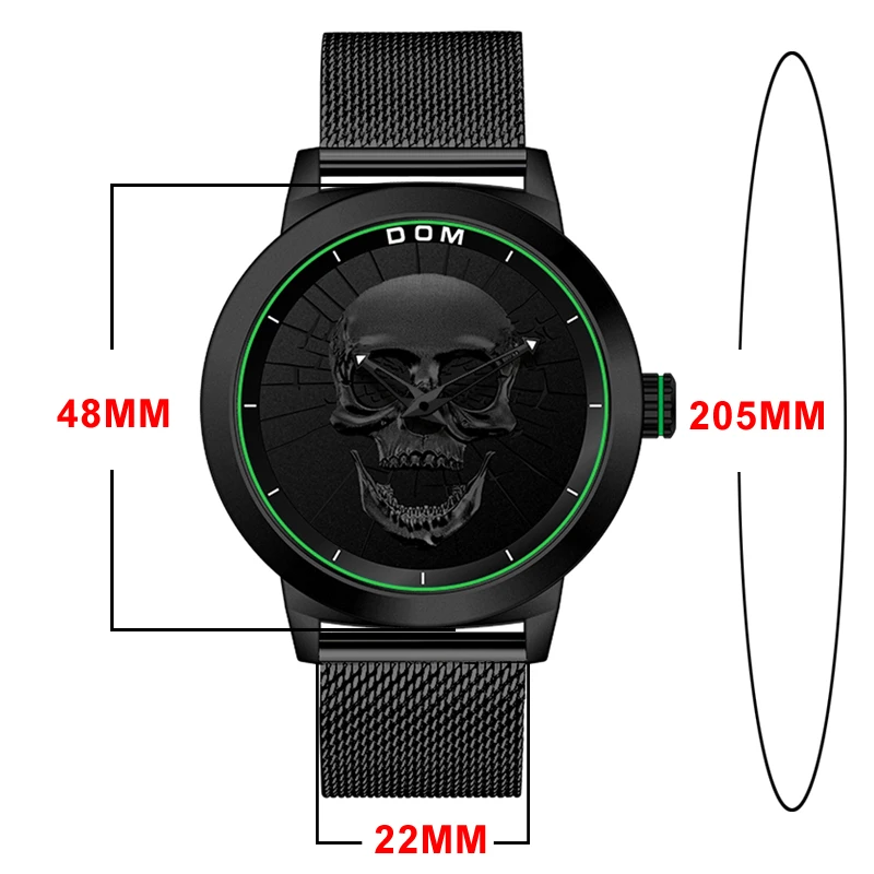 Модные мужские часы в стиле панк с 3D черепом черные роскошные дизайнерские