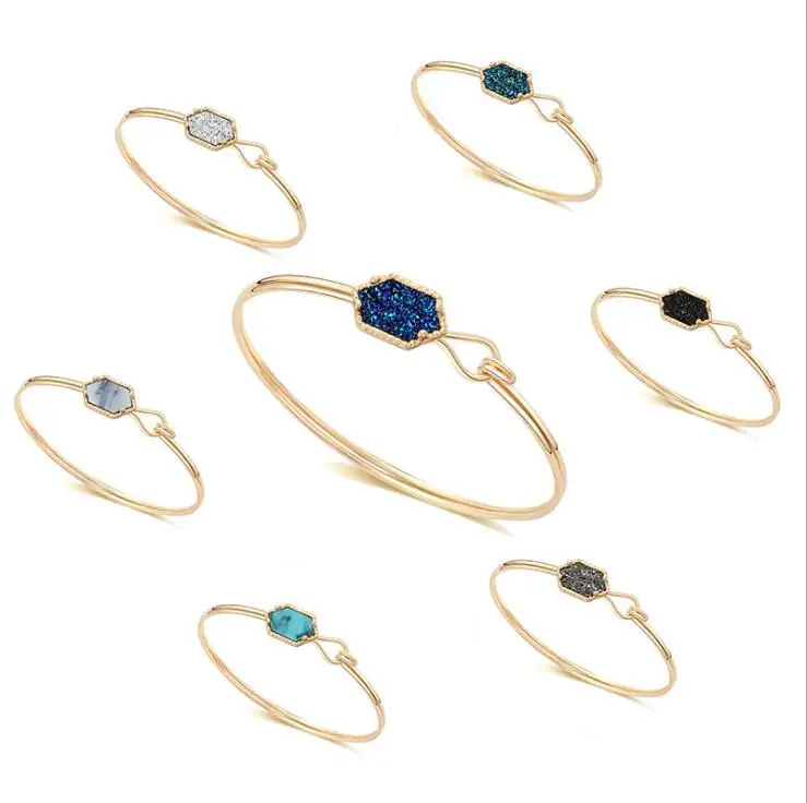 Шестигранный каучуковый Druzy браслет Drusy имитация кристалла Fuax Lava БРАСЛЕТ из натурального камня золотого и серебряного цвета брендовые ювелирные изделия для женщин