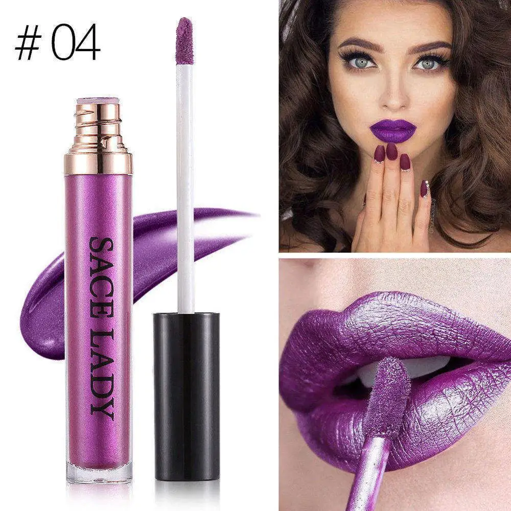04 Metallic Plum SACE LADY блеск Губная помада макияж водонепроницаемый металлический блеск для губ оттенок Жидкий блеск для губ мерцающий макияж металлик пигмент косметика - Цвет: 04 Metallic Plum