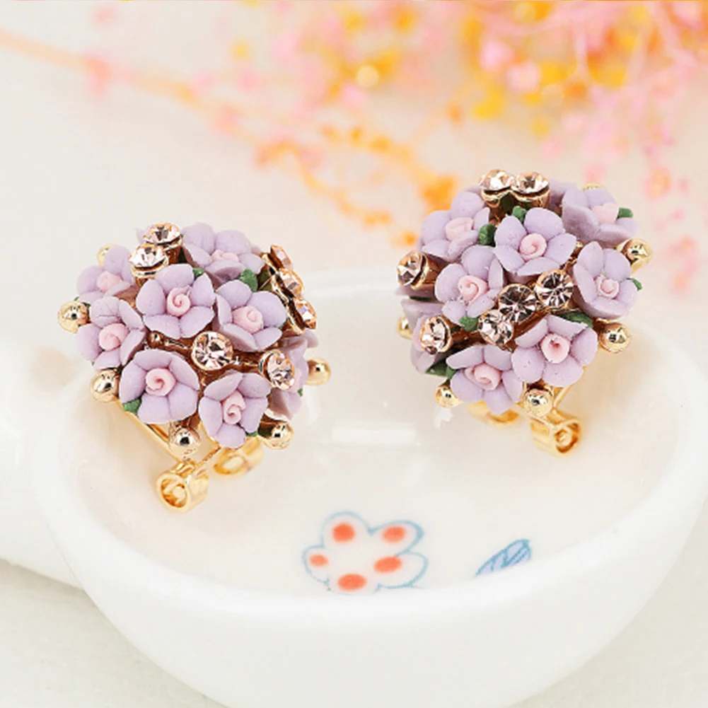 Модные ювелирный бренд чешские розовая глина и горный хрусталь цветочные серьги