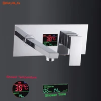 bakala digital display bathroom basin sink faucet wall mounted square chrome brass mixer tap with embedded box lt 320t