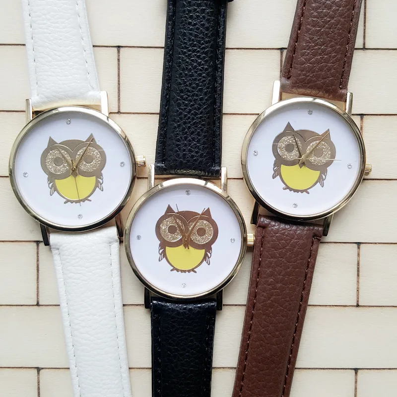 2016 New Fashion Yellow Belly Owl Leather Band Watches Women Dress Watch Casual Students Gift Quartz Watcheswith Diamond | Наручные часы