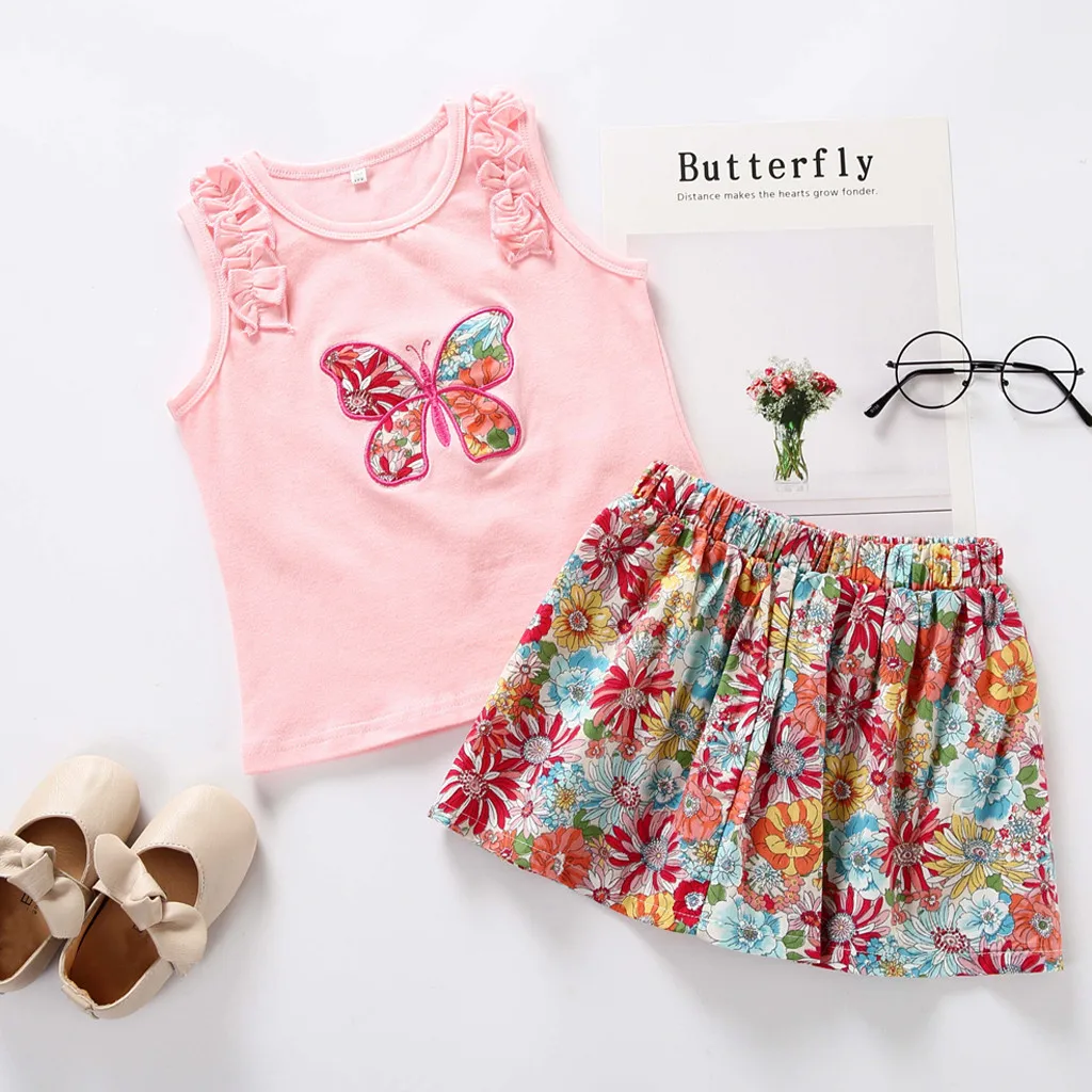 Комплект летней одежды для маленьких девочек футболка с оборками и бабочкой +