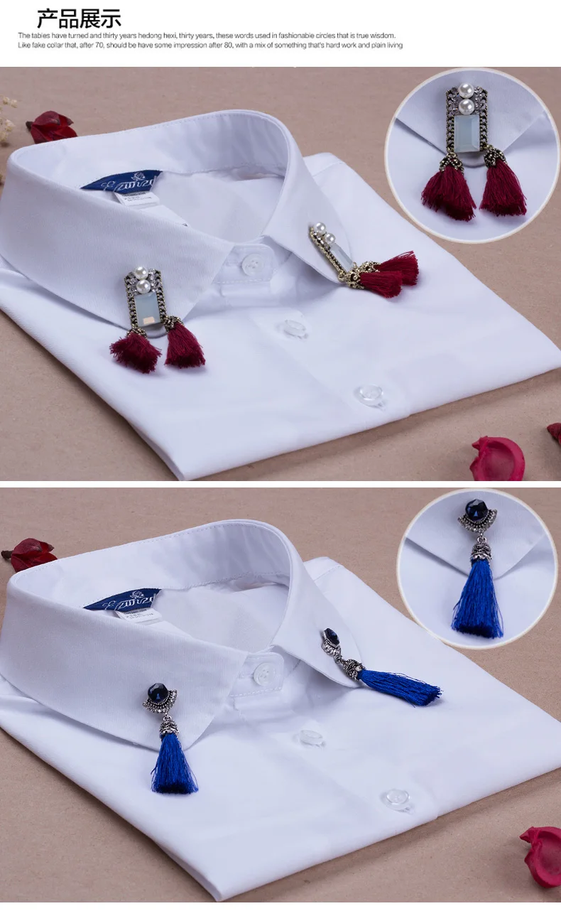 Женская блузка в Корейском стиле с искусственным воротником вышитая