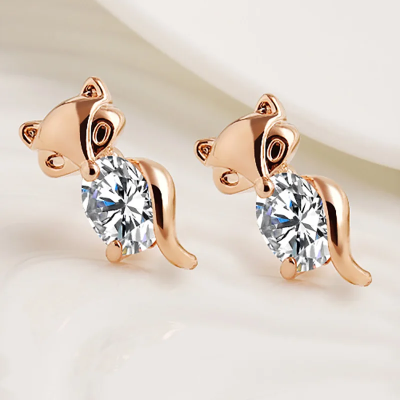 12 пар/лот милые серьги гвоздики в виде лисы с животными серебро золото цвет