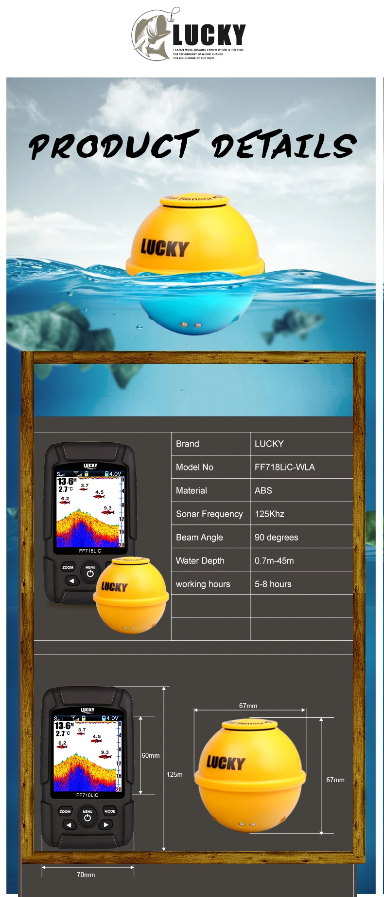 Lucky fishing finder, ff718lic-wla, эхолот для подводная камера для рыбалки, эхолот, эхолот 45 м/147 футов, эхолот