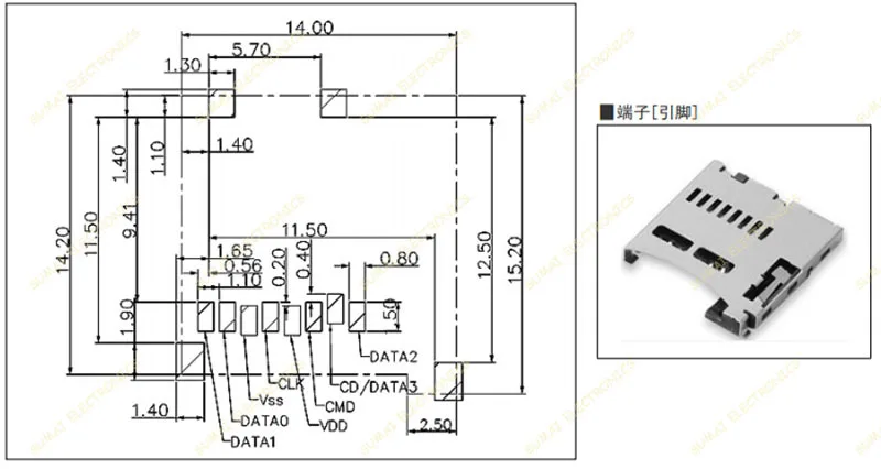 50 шт./лот с золотым покрытием Molex MINI sd-карта Держатель Разъем для карты TF слот Sockect