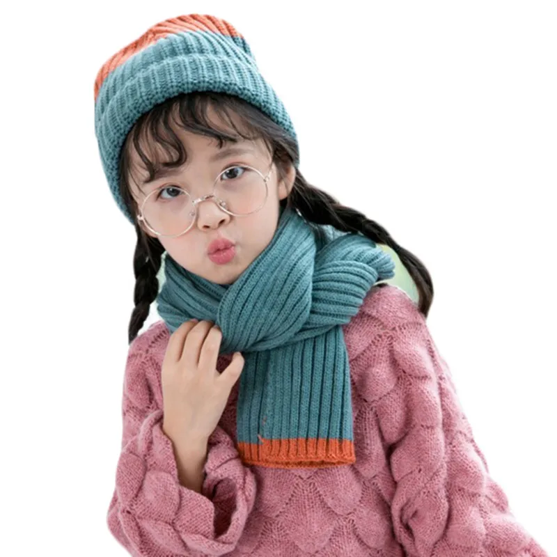 Осень зима шапка и шарф комплект для девочек Детские хлопковые трикотажные