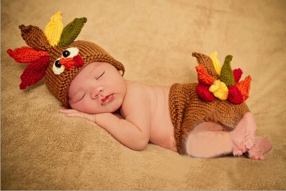 free shipping Newborn Crochet Knit Costume Photo Photography Prop baby turkey hat with Diaper Cover Set size:0-1m 3-4m | Детская одежда