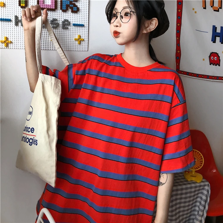 Женская футболка с короткими рукавами normcore летняя в полоску круглым вырезом