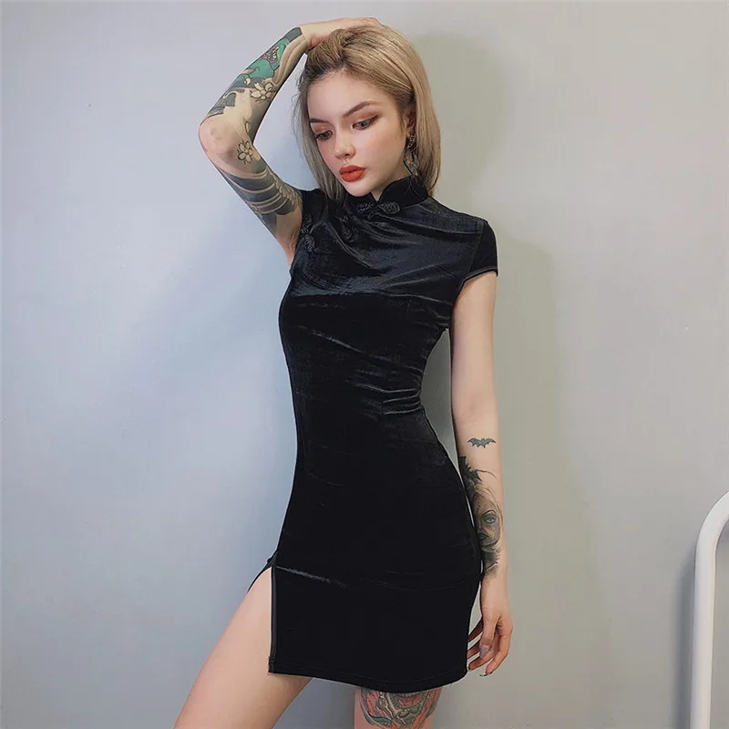 Платье qipao в китайском стиле черное сексуальное облегающее платье с коротким