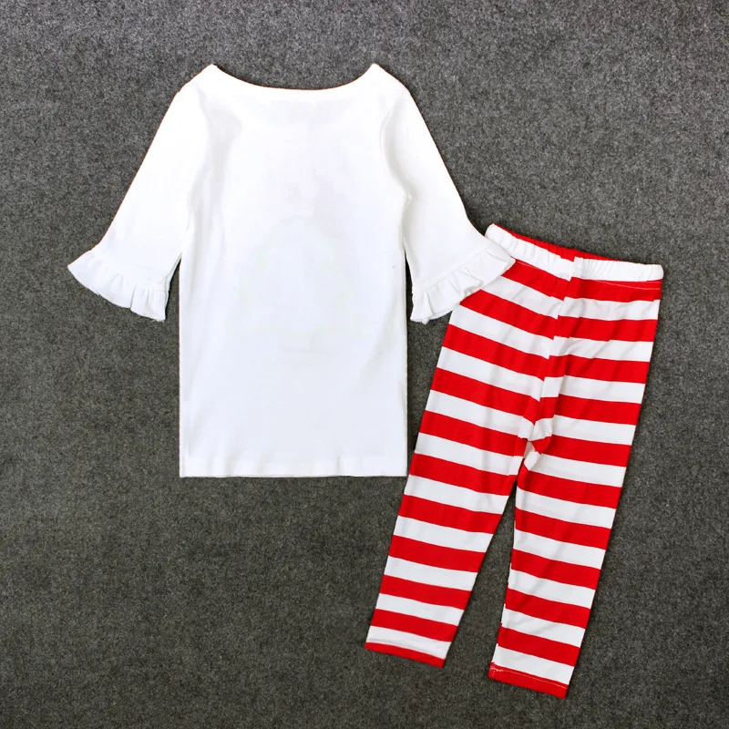 Y01-X086 Children kid's Girl Clothing long sleeve Infantis spring autuman Christmas Suit green tree red striped pants 2pcs/set | Детская