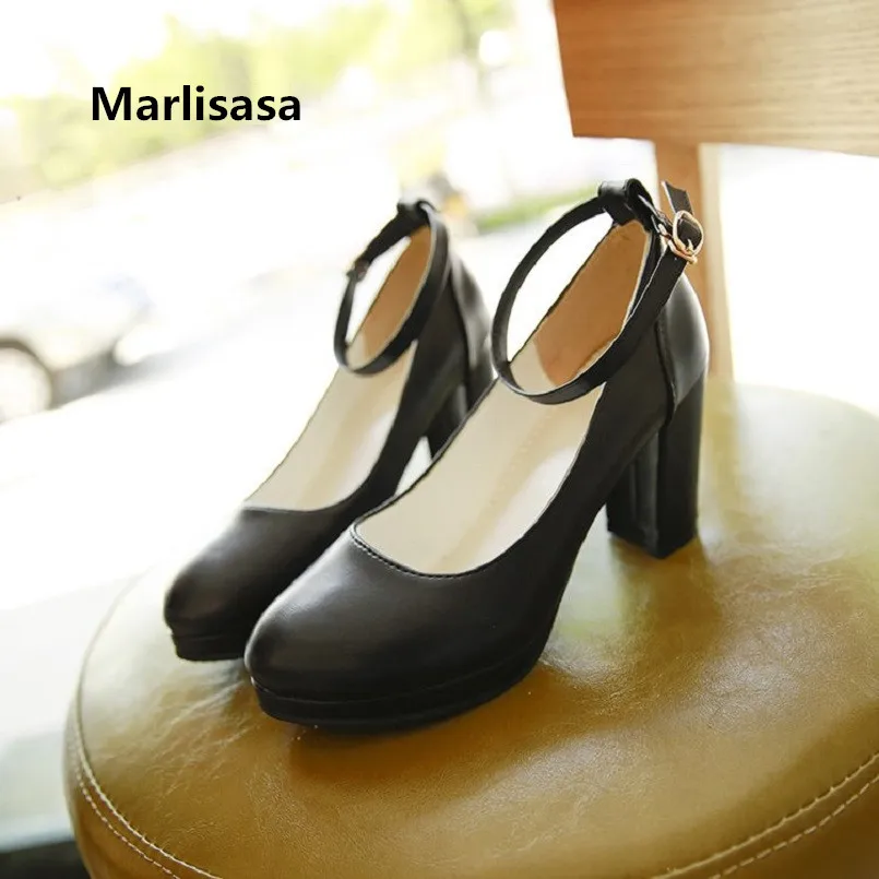 

Marlisasa Mujer Tacones Altos Women Cute Sweet Comfortable Round Toe High Heel Pumps Lady Cute Black Pu Leather Shoes F3112