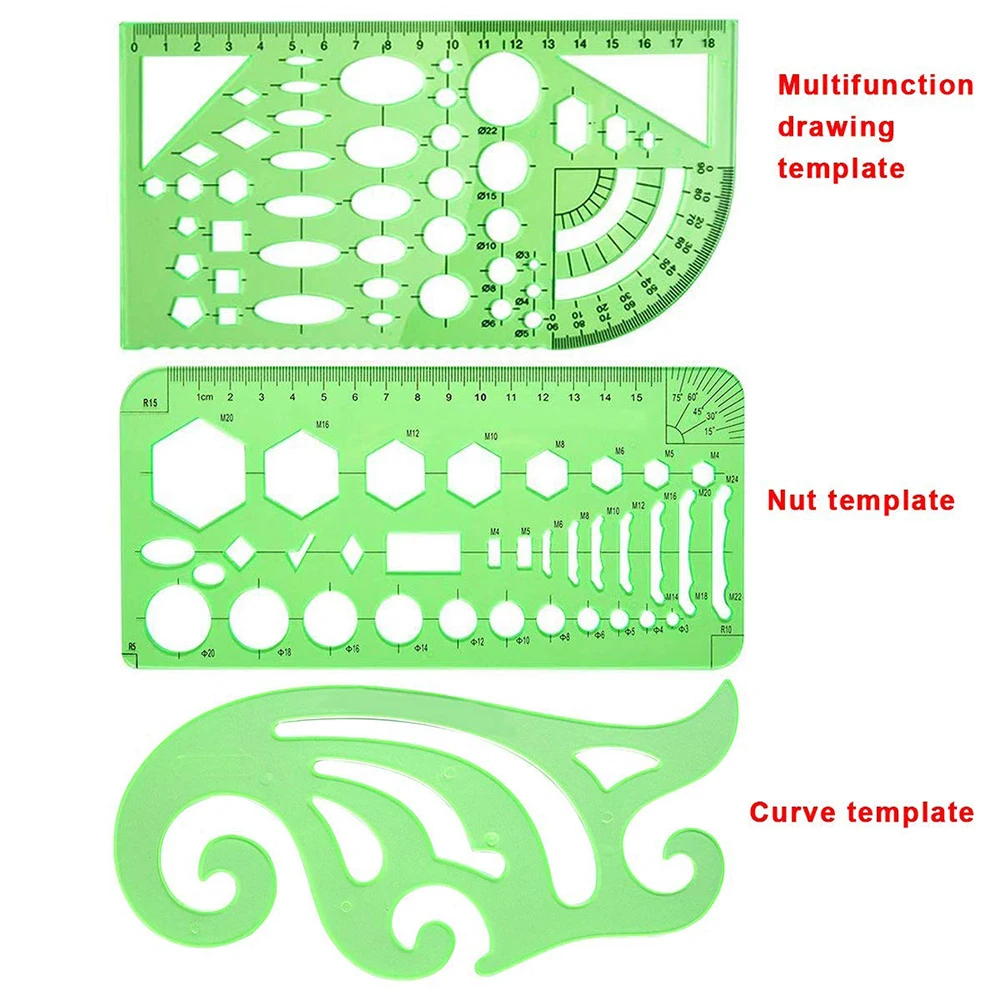 11 Pcs Rulers Wide Usage Drawings Templates Geometry Stencils Set Work Practical Office Student Multifunction Measuring Learn | Канцтовары