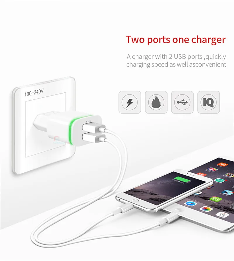 Зарядный USB-кабель с 2 портами для iphone xs max 5 6 xr светодиодный светильник