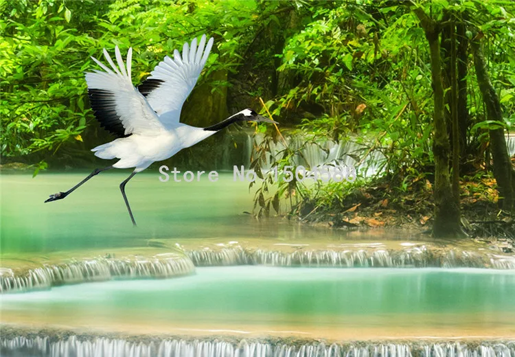 HD лесной водопад кран голубь природа обои с пейзажем полный дом фон, Настенная фотография фрески Papel де Parede 3D Sala