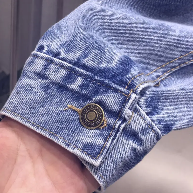 Женская джинсовая куртка с буквенным принтом однобортная короткая ковбойская