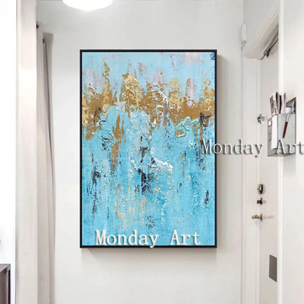

Hand painted abstract painting Flowing Color golden canvas painting modern decor wall art pictures for living room bedroom aisle