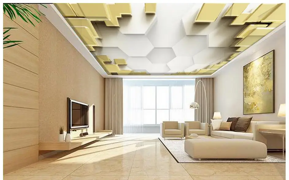 

Custom 3d wallpaper 3d ceiling wallpaper mural Golden condole carries on the three-dimensional square 3d living room home decker