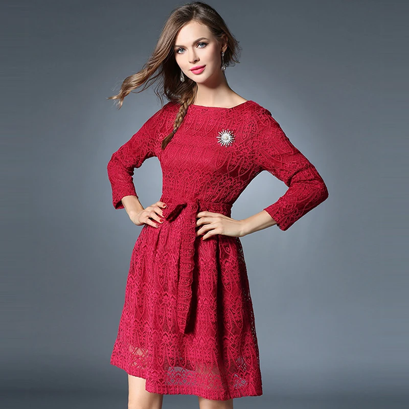 2018 г. летние пикантные черного цвета красного вина Кружева вечерние платье Для