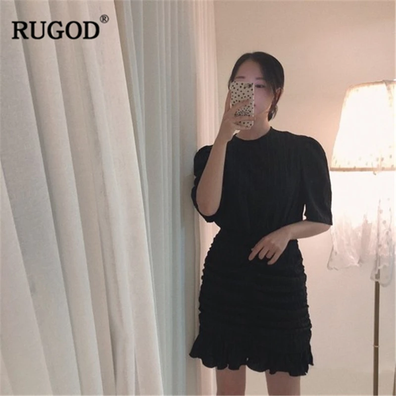 Новое поступление 2019 женское однотонное платье RUGOD с О образным вырезом и